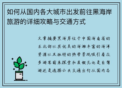 如何从国内各大城市出发前往黑海岸旅游的详细攻略与交通方式